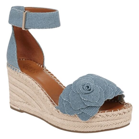 Franco Sarto Clemens Espadrille Sandal Denim Flower Ankle Strap Platform Wedge 7 - Picture 2 of 11